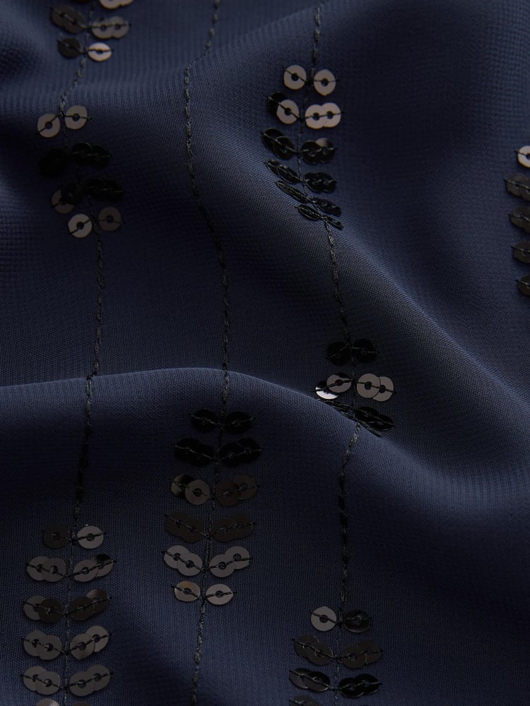 Navy Blue Sequin Embellished Short Sleeve Shift Dress - Image 6 of 6
