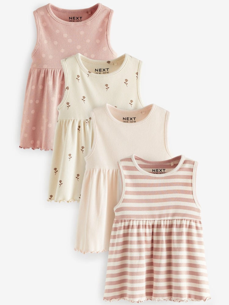 Pink 4 Pack Ribbed Peplum Vests (3mths-7yrs) - Image 1 of 7