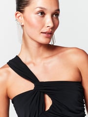 Black One Shoulder Ruched Top - Image 4 of 6