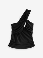 Black One Shoulder Ruched Top - Image 5 of 6