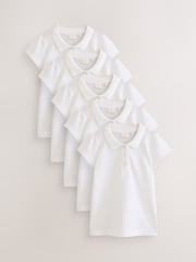 White Slim Fit 100% Cotton Short Sleeve Polo Shirts 5 Pack (3-16yrs) - Image 1 of 7