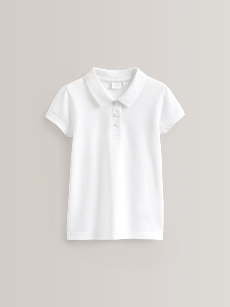 White Slim Fit 100% Cotton Short Sleeve Polo Shirts 5 Pack (3-16yrs) - Image 2 of 7