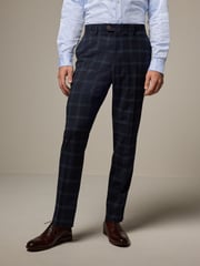 Navy Blue Tailored Fit Check Flannel Suit Trousers - Image 1 of 3