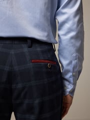 Navy Blue Tailored Fit Check Flannel Suit Trousers - Image 3 of 3