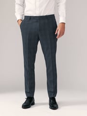 Navy Blue Slim Fit Check Suit Trousers - Image 1 of 9