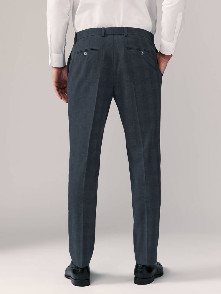 Navy Blue Slim Fit Check Suit Trousers - Image 2 of 9