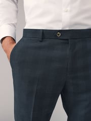 Navy Blue Slim Fit Check Suit Trousers - Image 4 of 9