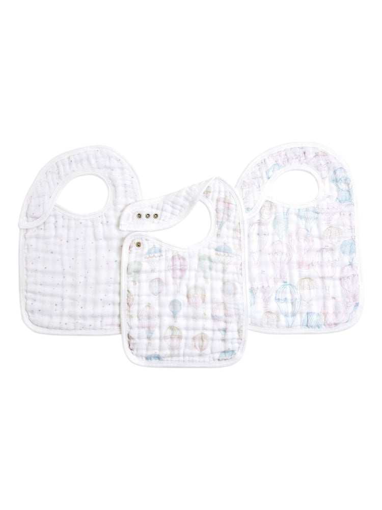 aden + anais Pink Organic Cotton Muslin Snap Bibs 3 Pack - Image 1 of 6