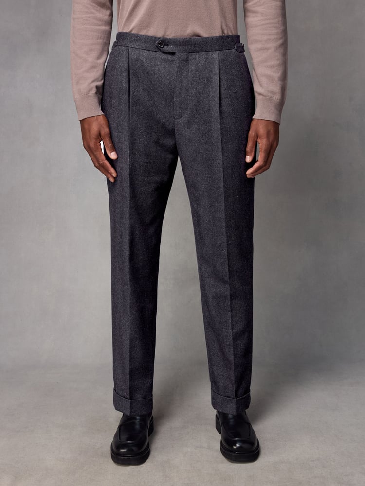 Navy Blue Wool Blend Herringbone Suit Trousers - Image 1 of 9