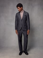 Navy Blue Wool Blend Herringbone Suit Trousers - Image 2 of 9