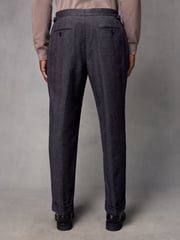 Navy Blue Wool Blend Herringbone Suit Trousers - Image 3 of 9