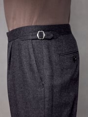 Navy Blue Wool Blend Herringbone Suit Trousers - Image 4 of 9