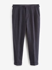 Navy Blue Wool Blend Herringbone Suit Trousers - Image 6 of 9