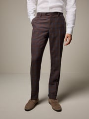 Rust Brown Tailored Fit Trimmed Check Suit Trousers - Image 1 of 9