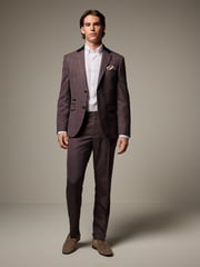 Rust Brown Tailored Fit Trimmed Check Suit Trousers - Image 2 of 9