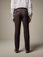Rust Brown Tailored Fit Trimmed Check Suit Trousers - Image 3 of 9