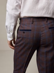 Rust Brown Tailored Fit Trimmed Check Suit Trousers - Image 5 of 9