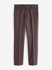 Rust Brown Tailored Fit Trimmed Check Suit Trousers - Image 6 of 9