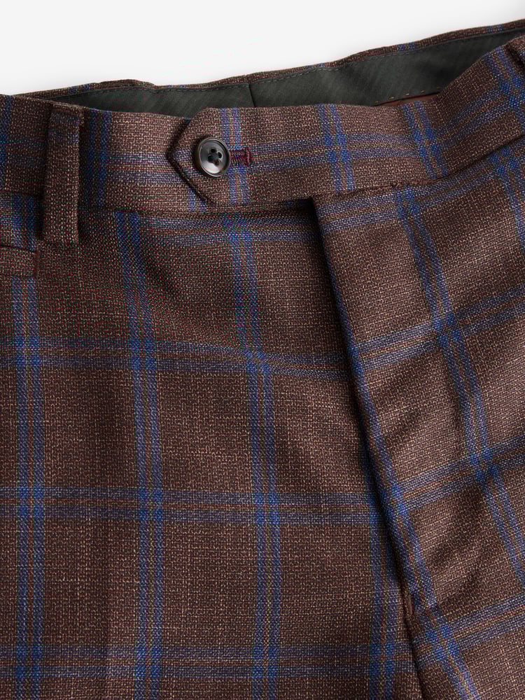 Rust Brown Tailored Fit Trimmed Check Suit Trousers - Image 9 of 9