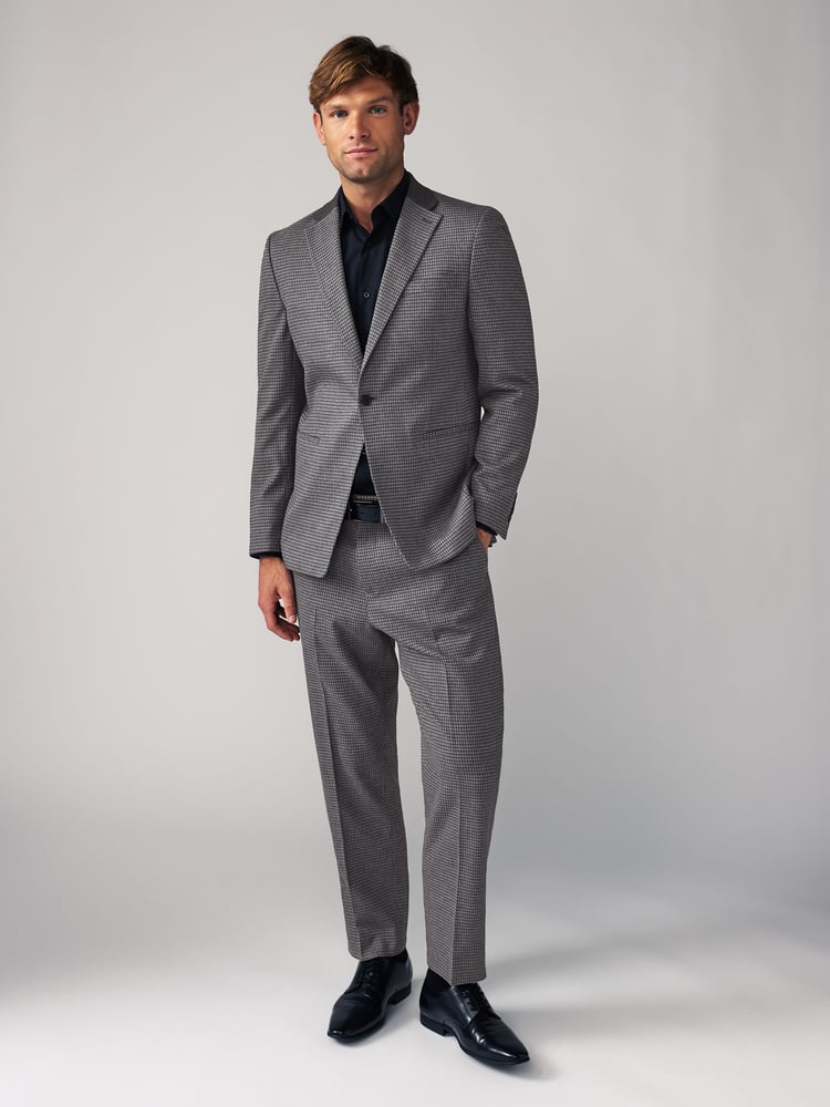 Grey Puppytooth Textured Single Breasted Suit Jacket - Image 2 of 12