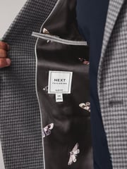 Grey Puppytooth Textured Single Breasted Suit Jacket - Image 7 of 12
