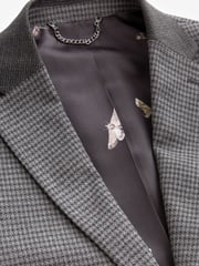 Grey Puppytooth Textured Single Breasted Suit Jacket - Image 9 of 12