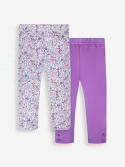 JoJo Maman Bébé Lilac Purple Ditsy & Purple Girls' 2-Pack Leggings - Image 1 of 5
