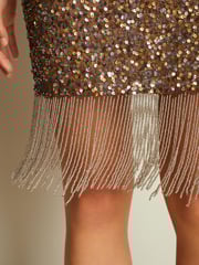 Bronze Brown Sequin Tassel Mini Dress - Image 4 of 4