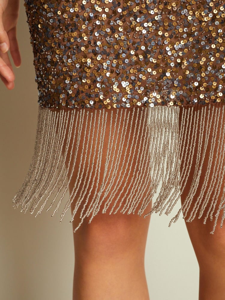 Bronze Brown Sequin Tassel Mini Dress - Image 4 of 4