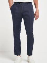 Navy Blue Slim Signature Nova Fides Italian Linen Suit Trousers - Image 1 of 6