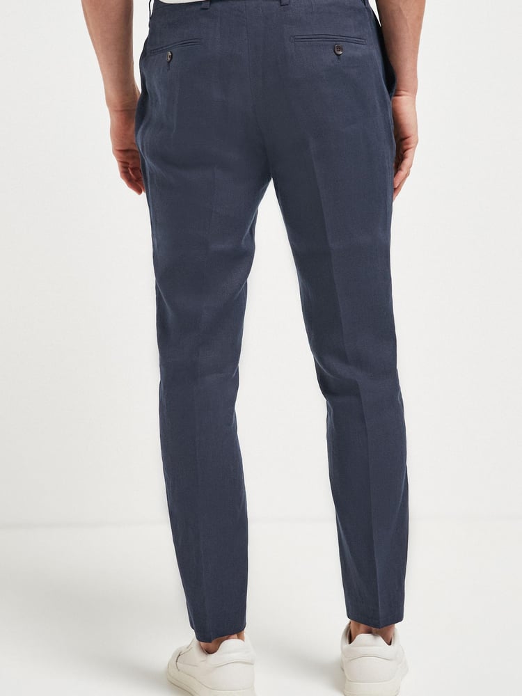 Navy Blue Slim Signature Nova Fides Italian Linen Suit Trousers - Image 2 of 6