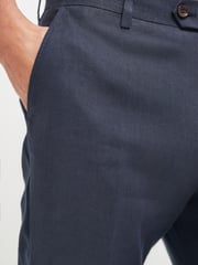 Navy Blue Slim Signature Nova Fides Italian Linen Suit Trousers - Image 3 of 6