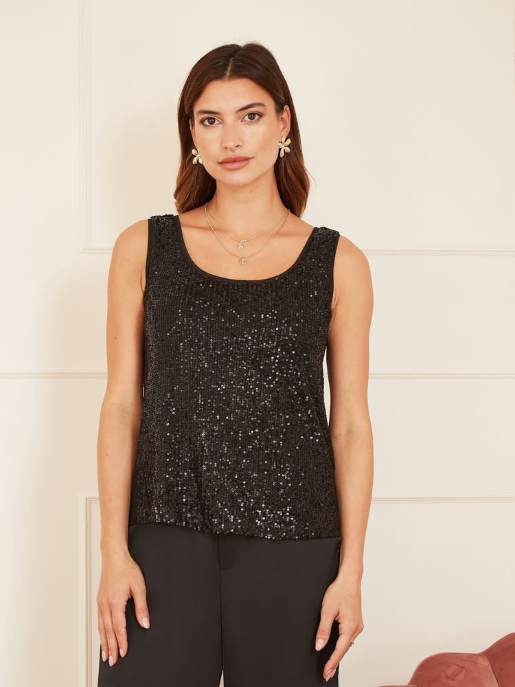 Yumi Black Sequin Vest - Image 1 of 4