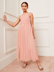 Lipsy Pink Ruched Square Neck Maxi Occasion Dress (7-16yrs) - Image 1 of 4