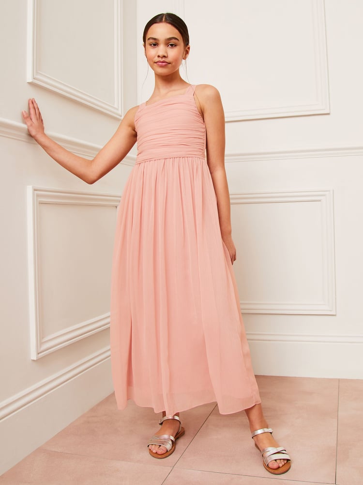 Lipsy Pink Ruched Square Neck Maxi Occasion Dress (7-16yrs) - Image 1 of 4
