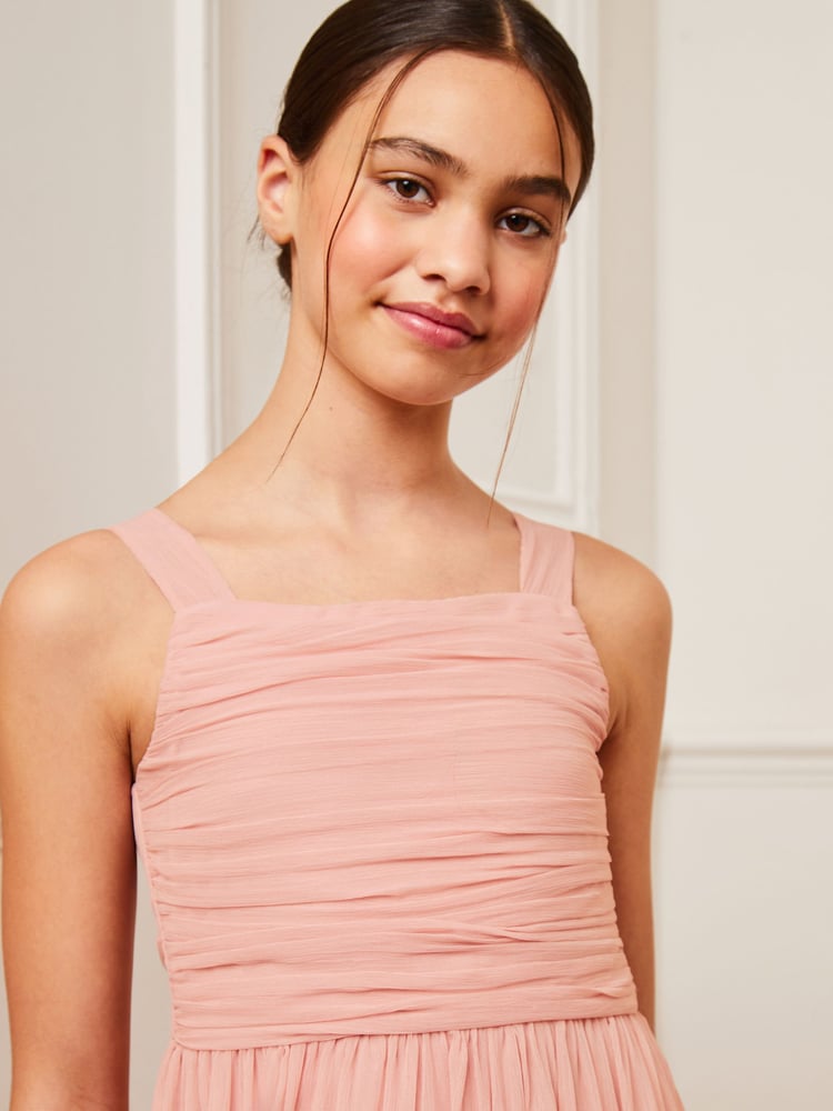 Lipsy Pink Ruched Square Neck Maxi Occasion Dress (7-16yrs) - Image 2 of 4