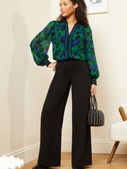 Love & Roses Green Animal Printed V Neck Puff Sleeve Blouse - Image 4 of 4