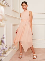Lipsy Pink Flower Trim Hanky Hem Occasion Dress 5-16yrs - Image 1 of 4