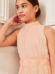 Lipsy Pink Flower Trim Hanky Hem Occasion Dress 5-16yrs - Image 2 of 4