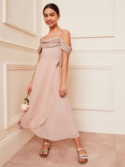 Lipsy Light Pink Cold Shoulder Maxi Occasion Dress (10-16yrs) - Image 1 of 4