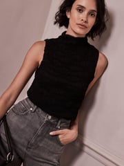 Mint Velvet Black Sleeveless Textured Top - Image 1 of 4