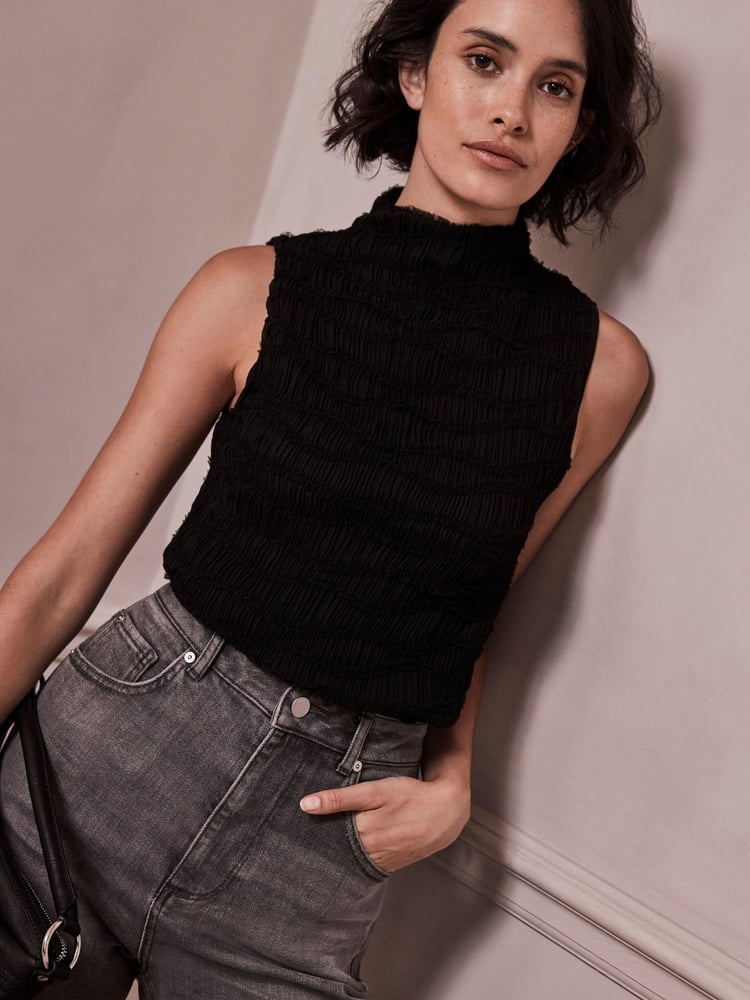 Mint Velvet Black Sleeveless Textured Top - Image 1 of 4 Mint Velvet Black Sleeveless Textured Top - Image 1 of 4