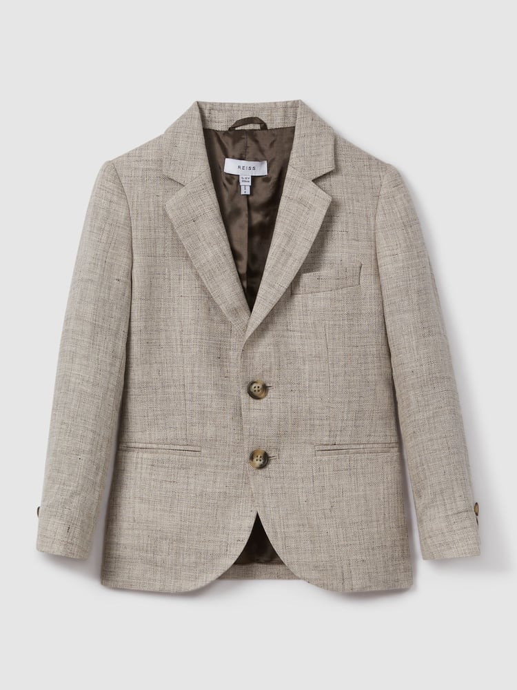 Reiss Oatmeal Auto 9-13 yrs Single Breasted Textured Linen Blazer - Image 2 of 4