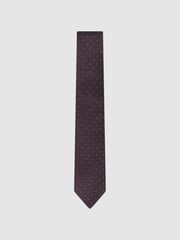 Reiss Burgundy Liam Polka Dot Silk Tie - Image 1 of 5