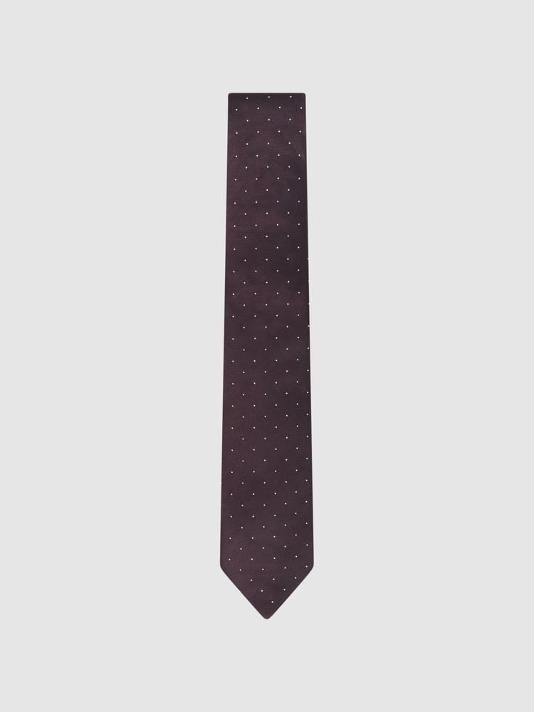 Reiss Burgundy Liam Polka Dot Silk Tie - Image 1 of 5