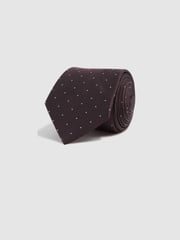 Reiss Burgundy Liam Polka Dot Silk Tie - Image 3 of 5