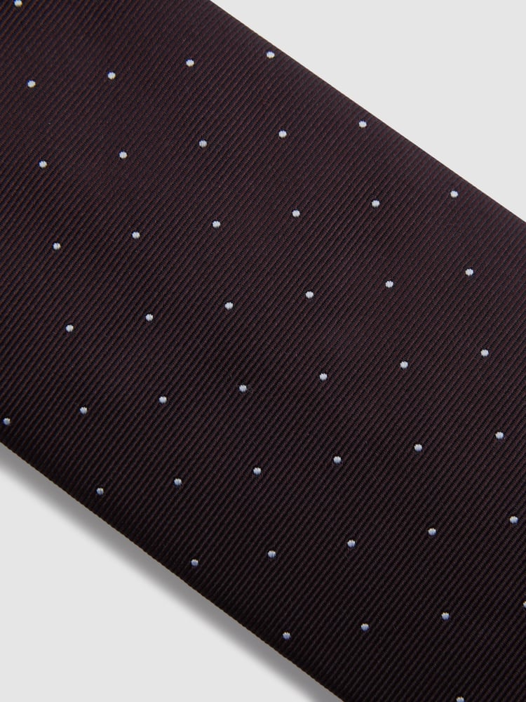 Reiss Burgundy Liam Polka Dot Silk Tie - Image 5 of 5