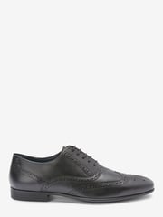 Black Standard Fit Leather Oxford Brogue Shoes - Image 2 of 4