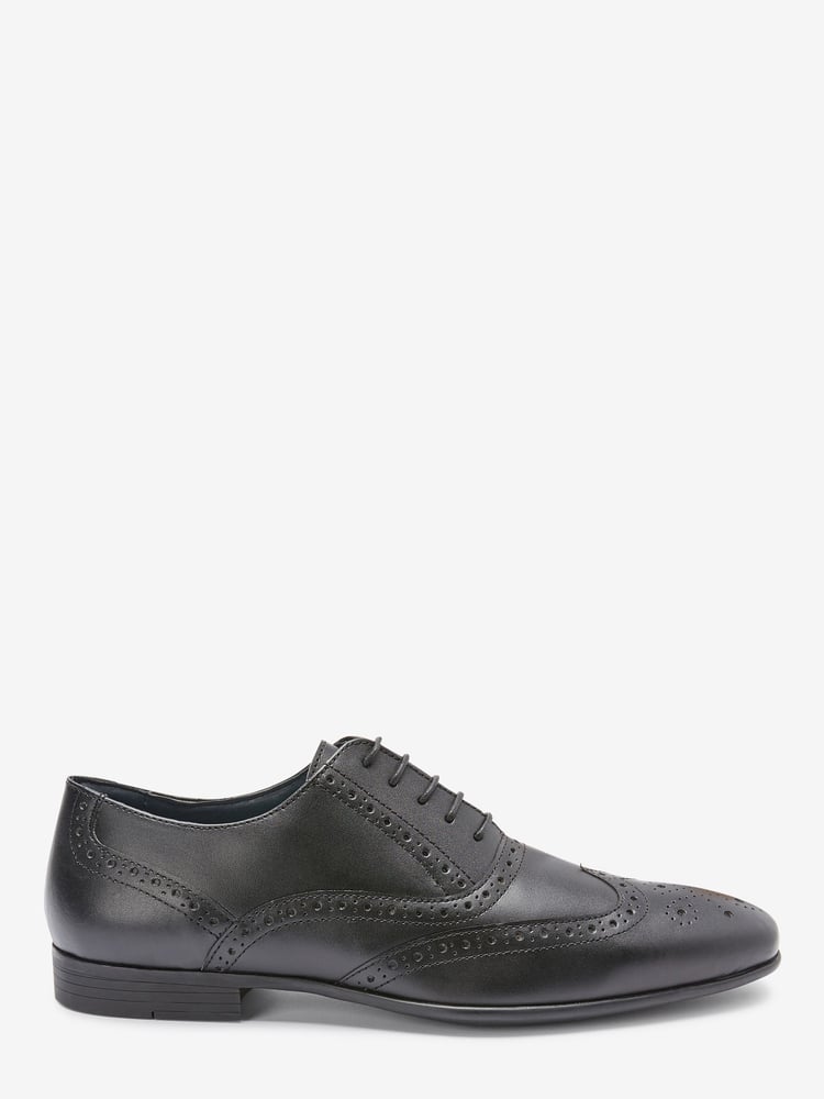 Black Standard Fit Leather Oxford Brogue Shoes - Image 2 of 4