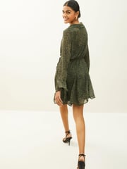 Green Animal Print Long Flutter Sleeve Mini Dress - Image 2 of 5